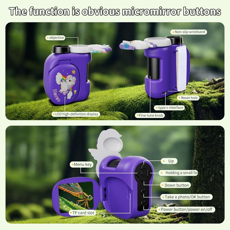 WSDMIC 1600X Handheld Microscope for Kids 2" IPS Screen Kit Mini Pocket Digital Microscopes STEM Science with Slides Photo Video Rechargeable Portable Scope Gift for Ages 6-12 (Purple) - Image 5